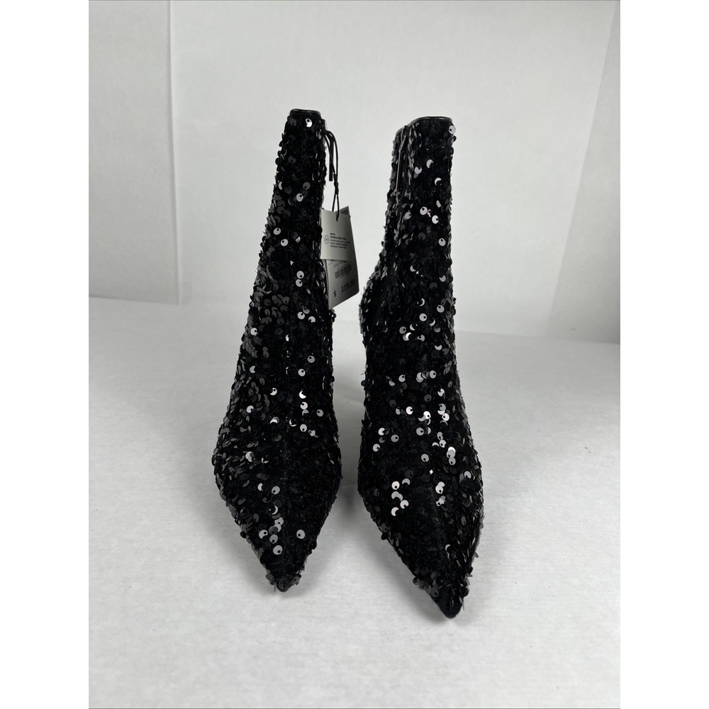 Zara Black Sequin Ankle Boots - Picture 3 of 8